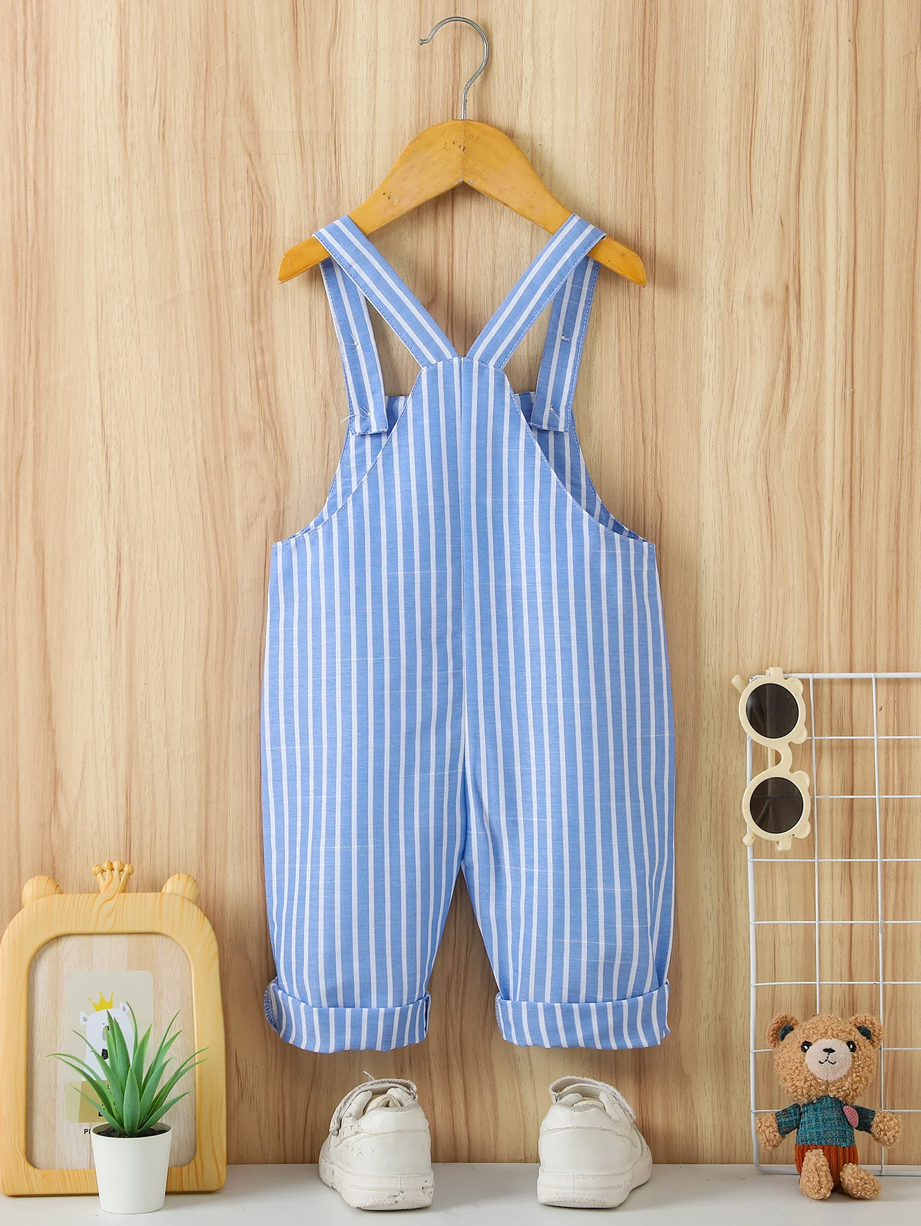 6M-3Y Baby Boy Striped Overalls Blue White Strap Jumpsuit With Front Pocket Toddler Casual Summer One Piece Outfit