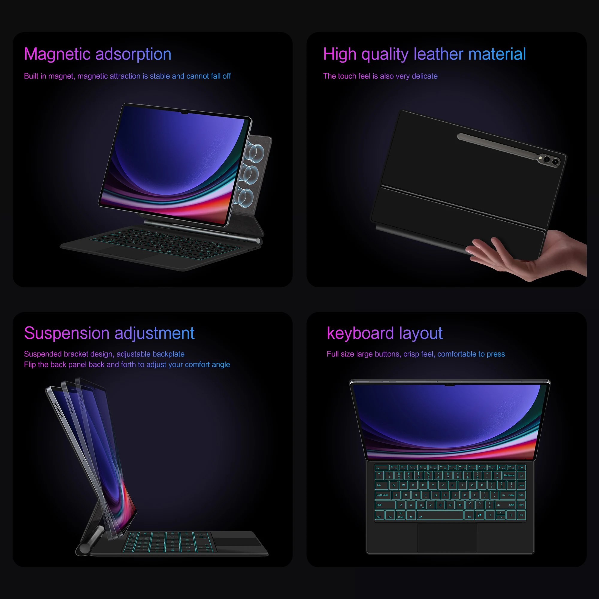 LFOIQN Keyboard Case For Samsung Galaxy Tab S9 S10 Ultra 14.6 inch S8+ S9+ Plus 12.4 S10+ FE+ S11 S7 11 Tablet Smart Book Cover view 2