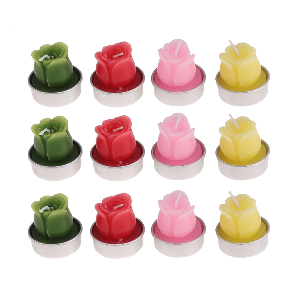 Bougies succulentes d'aromathérapie, ensemble de lampes de Table en forme de Rose réaliste, décoratif sans fumée pour le jardin et la vie, 12 pièces