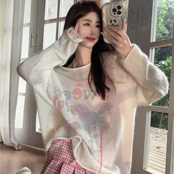 Women Autumn Korean Loose Fashion Printing Appear Thin O-neck Long Sleeve T-Shirt Women Clothes Simplicity All-match Trend Tops