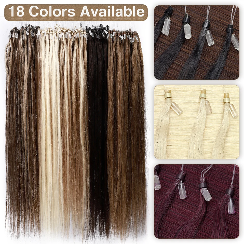 S-noilite 1g/strand Micro Loop Hair Extension Human Hair Micro Link Micro Ring 50pcs Keratin Capsule Brown Straight Natural Hair