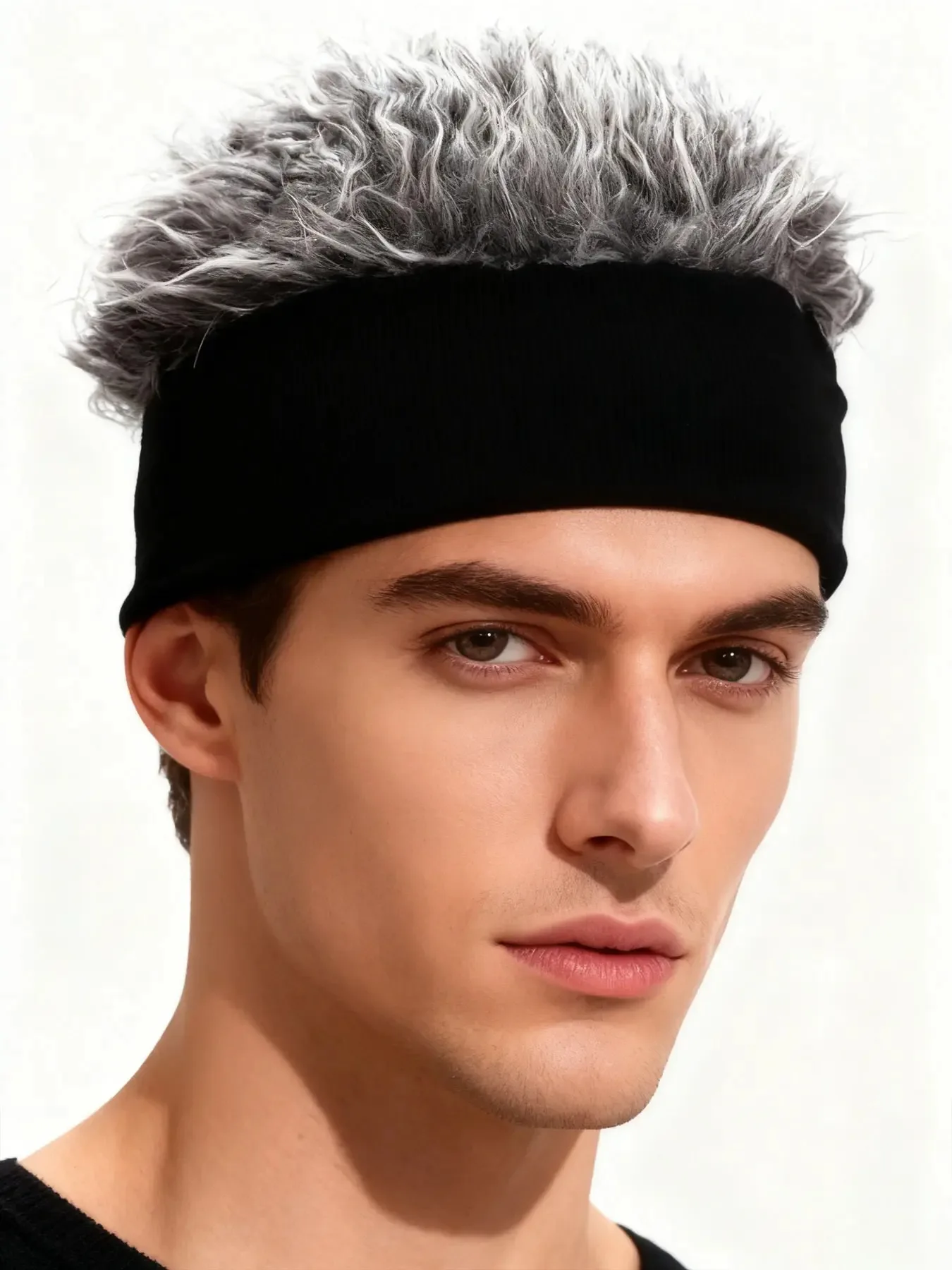 Men's Adjustable Spiked Hair Beanie Cap Novelty Funny Brimless Skullcap Fake Wig Peaked Headwear for All Seasons