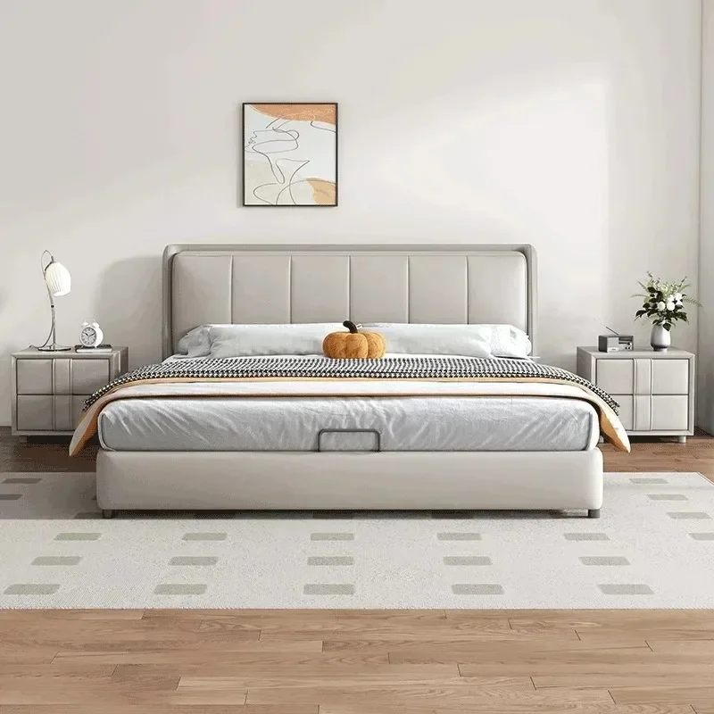 Leather bed Modern minimalist. M Family bedroom bed Double. M Top layer cowhide soft bag bed