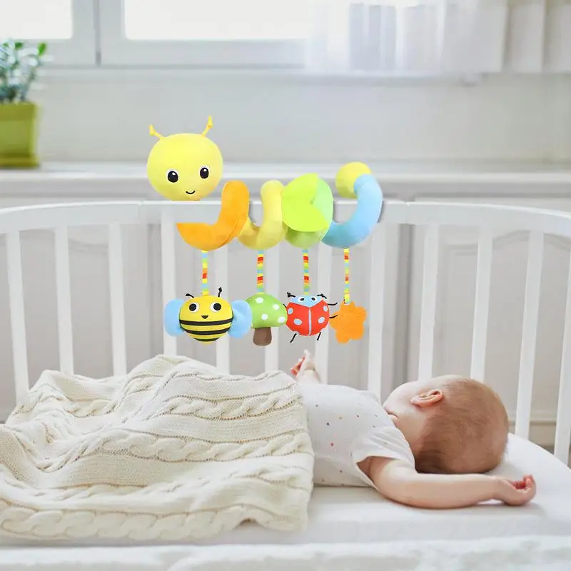 Car Seat Toys Colorful Caterpillar Stretch Spiral Toys Animal Spiral Stuffed Rattle Hanger Car Seat Toys For Sensory Learning