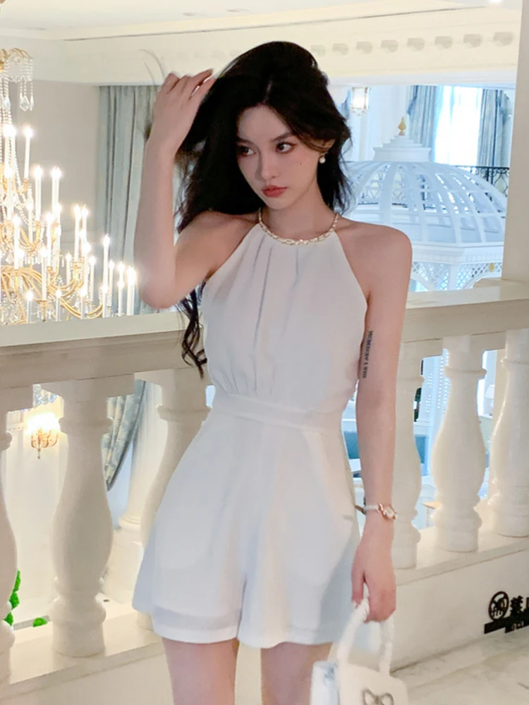 Calças de uma peça novo verão curto macacões de uma peça roupas femininas elegante sexy cinta sem mangas feminino cintura alta magro macacão