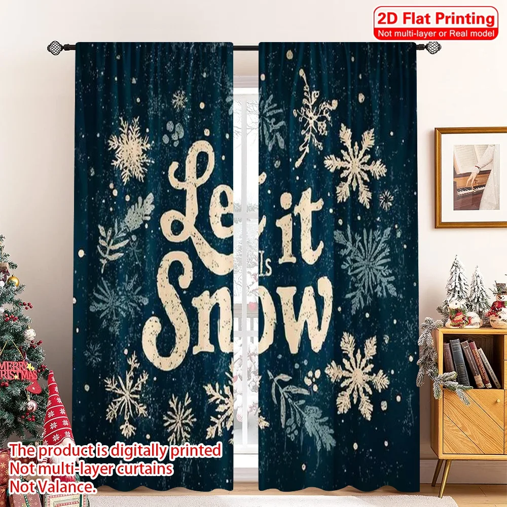

2pcs 2D flat printing Merry Christmas Curtains winter Let It Snow Polyester Without Electricity Party Decorations Use for Home