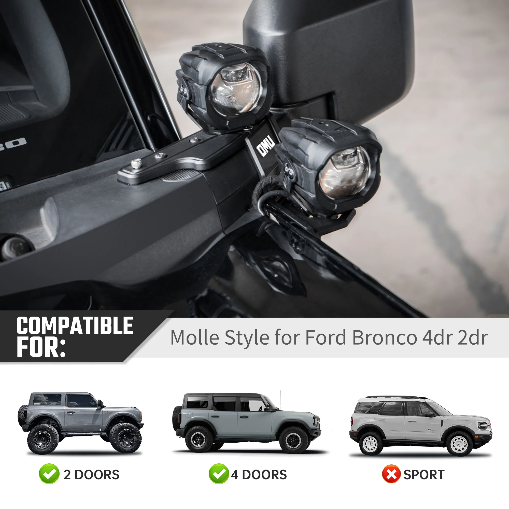 OMU 4x4 A-عمود طبقة مزدوجة الأضواء المساعدة تصاعد بين قوسين للطرق الوعرة LED الضباب الخفيف لفورد برونكو/برونكو رابتور