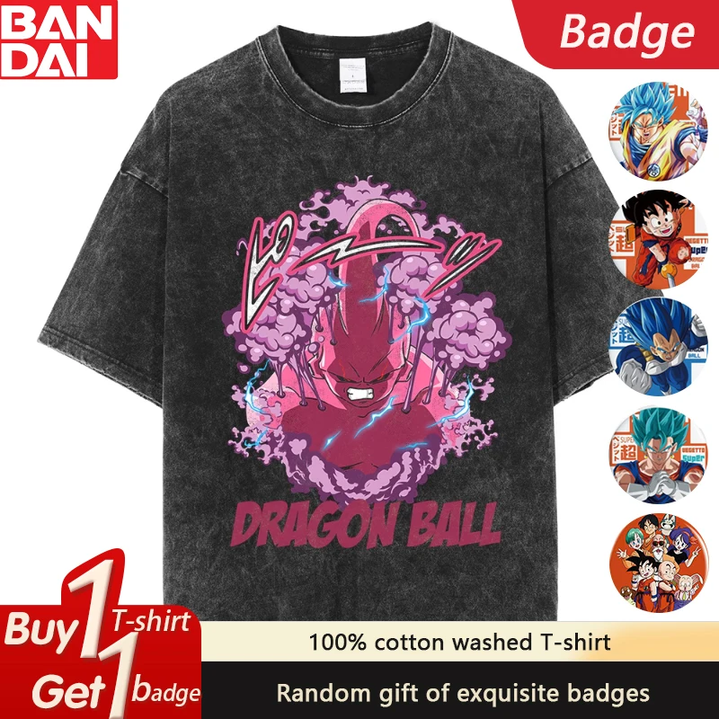 

Official DRAGON BALL Black Washed Tee Men's Pink-Haired Warrior Print with Purple Smoke & Blue Lightning Effects​