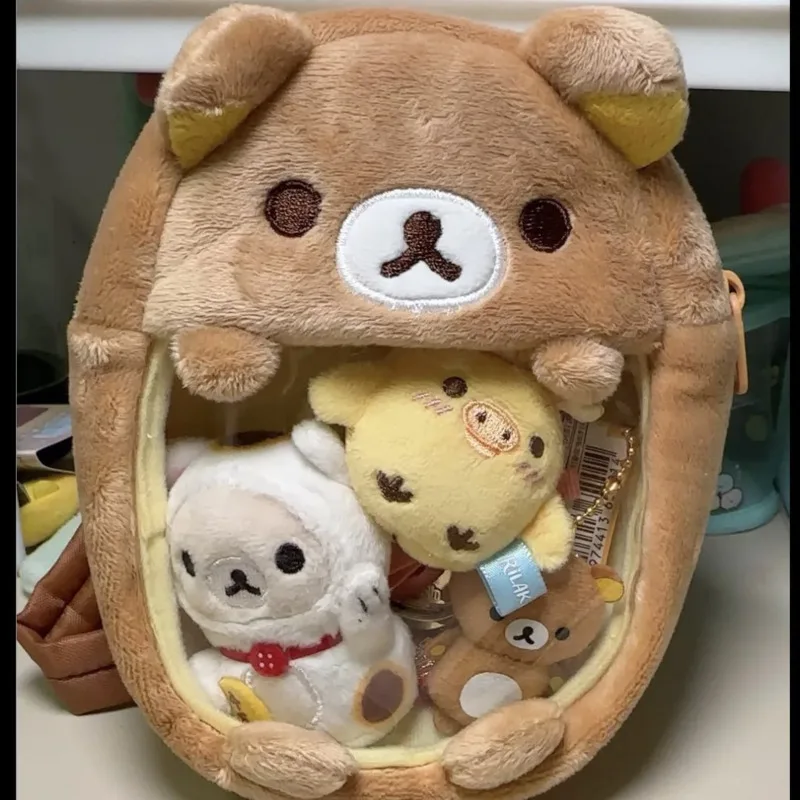 

Rilakkuma Keychain Coin Purse Chic Cartoon Bear Plush Toy Mini Backpack Fashionable Cute Transparent Storage Display Bag Gifts