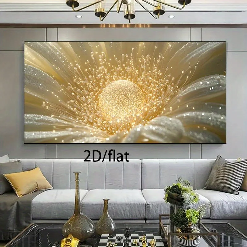 

2D Flat, Frameless Modern Abstract Golden Flowers Wall Canvas Wall Art for Living Room Modern Poster for Bedroom Decoration