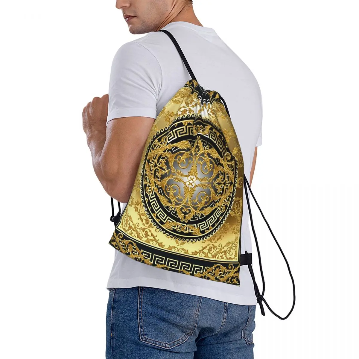 Queen Of Absolutely Everything Gold Baroque Backpacks Portable Drawstring Bundle Pocket Sports Bag Book Bags for Travel School