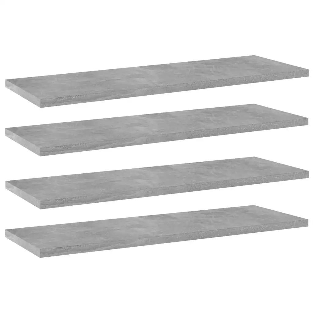 Set of 4 Concrete Gray Bookshelf Boards 23.6x7.9x0.6 in Durable Engineered Wood