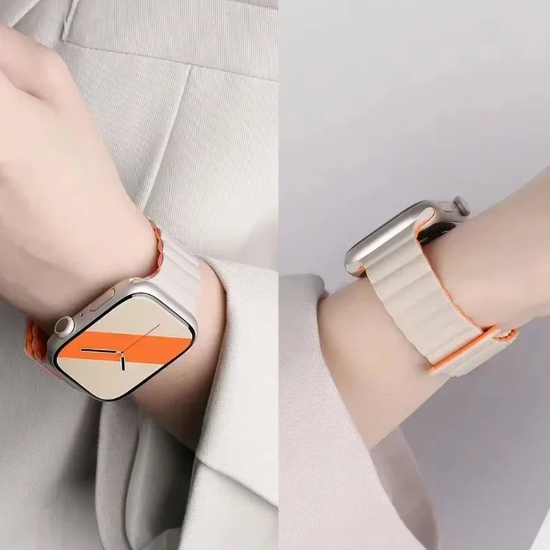 Magnetic Loop For Apple Watch Bands 44mm 40mm 49mm 45mm 41mm  Silicone Bracelet iWatch Series11 10 9 8 7 6 4 5 Se ultra 3 strap