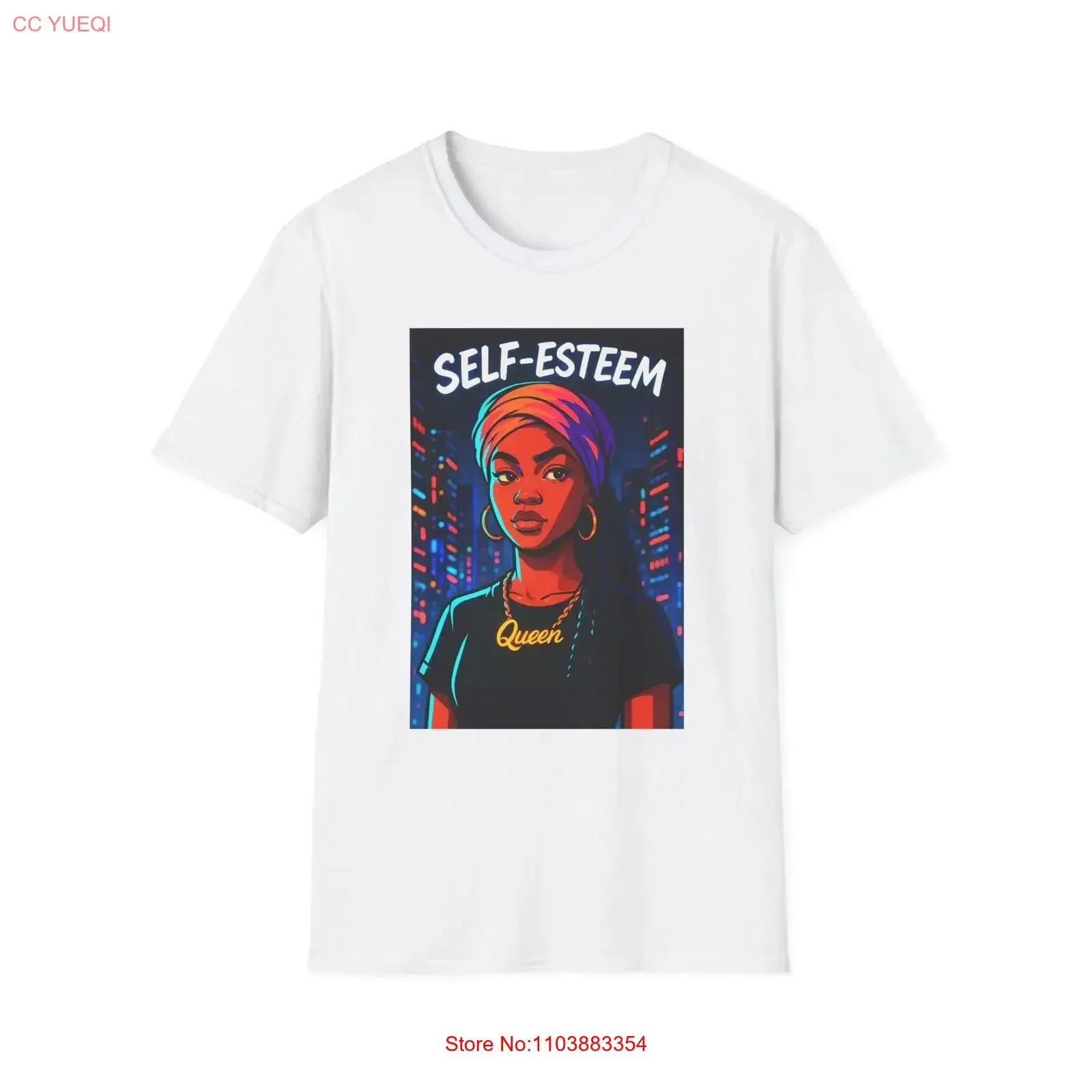 T-shirt vintage délavé et extensible, motif illustré Femme Noire, thème Art urbain néon, Empowerment, Estime de soi, style décontracté