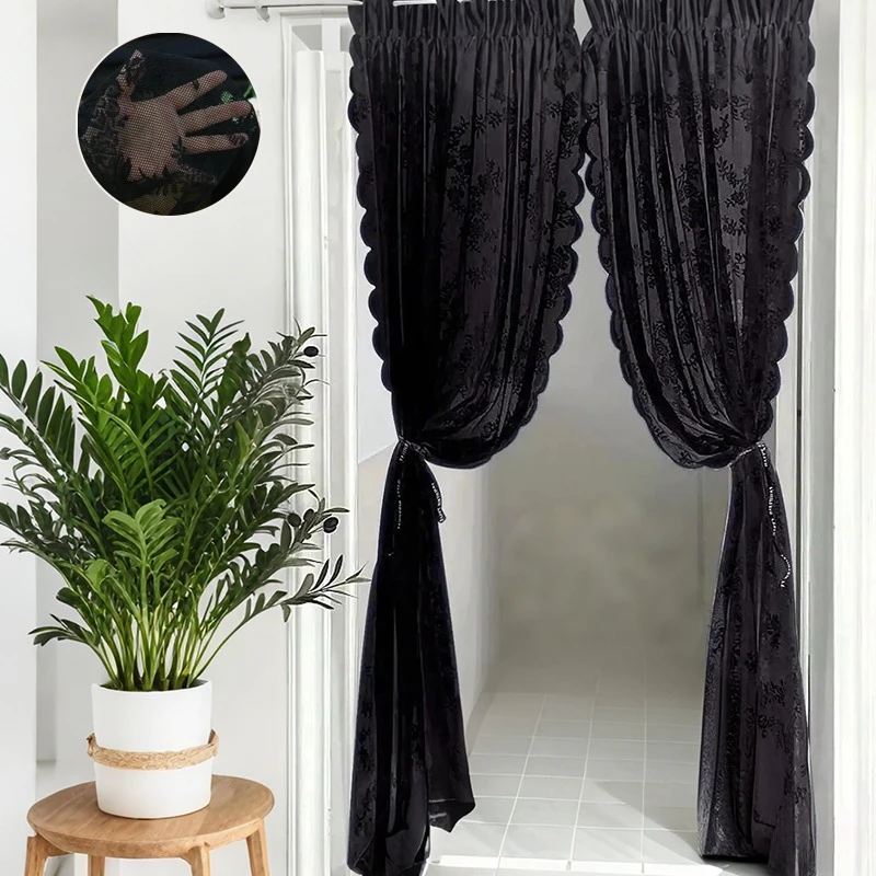 

1PC Floral Embroidered Lace Curtain Pole design Semi Transparent Airy Light Filtering Screen Curtain Wedding Decor Curtain레이스 커튼