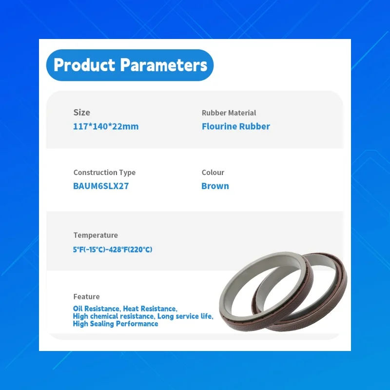 사이즈:117x140x22mm, DMHUI 고품질 FKM 트랙터 오일 씰, ZFP0734319642, ZFP101100, BAUM6SLX27 스타일에 적용 가능