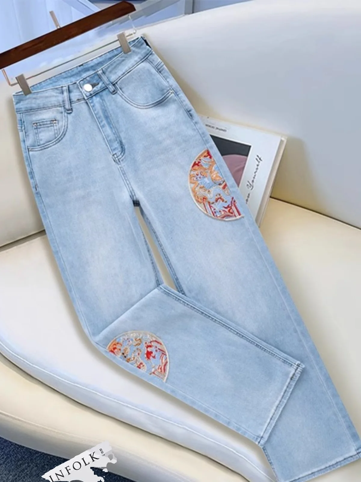 

Light Wa Wide Leg Denim Jeans Women's Straight Stitching Slimming New Chinese Sle Trousers High Waist Long Pants