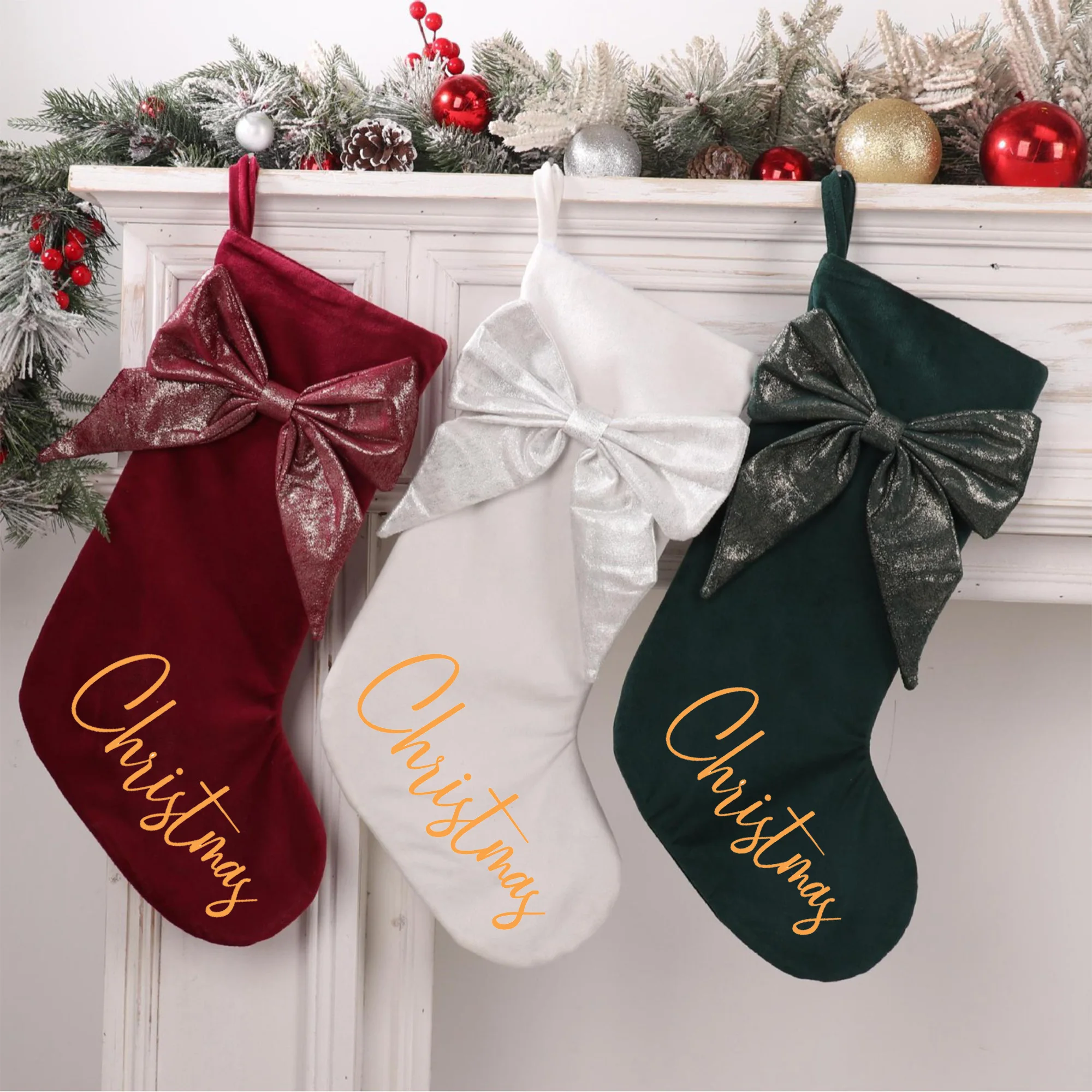 

Personalized Printing Christmas Socks, Bow Decorations, Socks, Christmas Pendants, Gift Bags, Christmas Tree Decorations, Candy