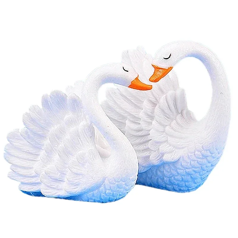 1PC White Swan Figures Decorative Mini Fairy Garden Cartoon Animals Statue Miniature Moss Car Cake Ornaments Resin Craft