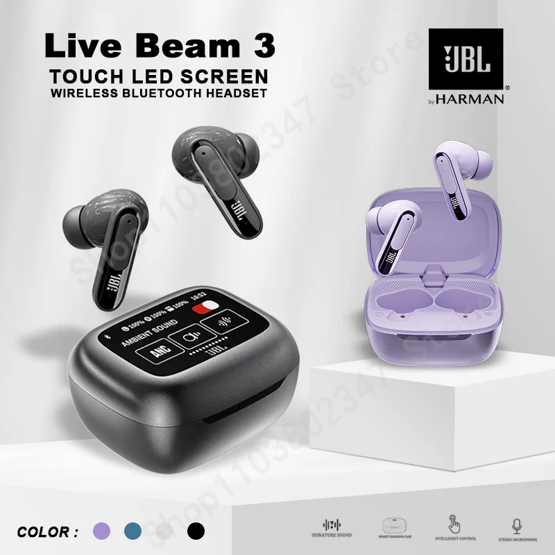 Original JBL LIVE BEAM 3 True Wireless Bluetooth headphone Noise Cancelling Earbuds LED Smart Display Box headset JBL Live Bea3