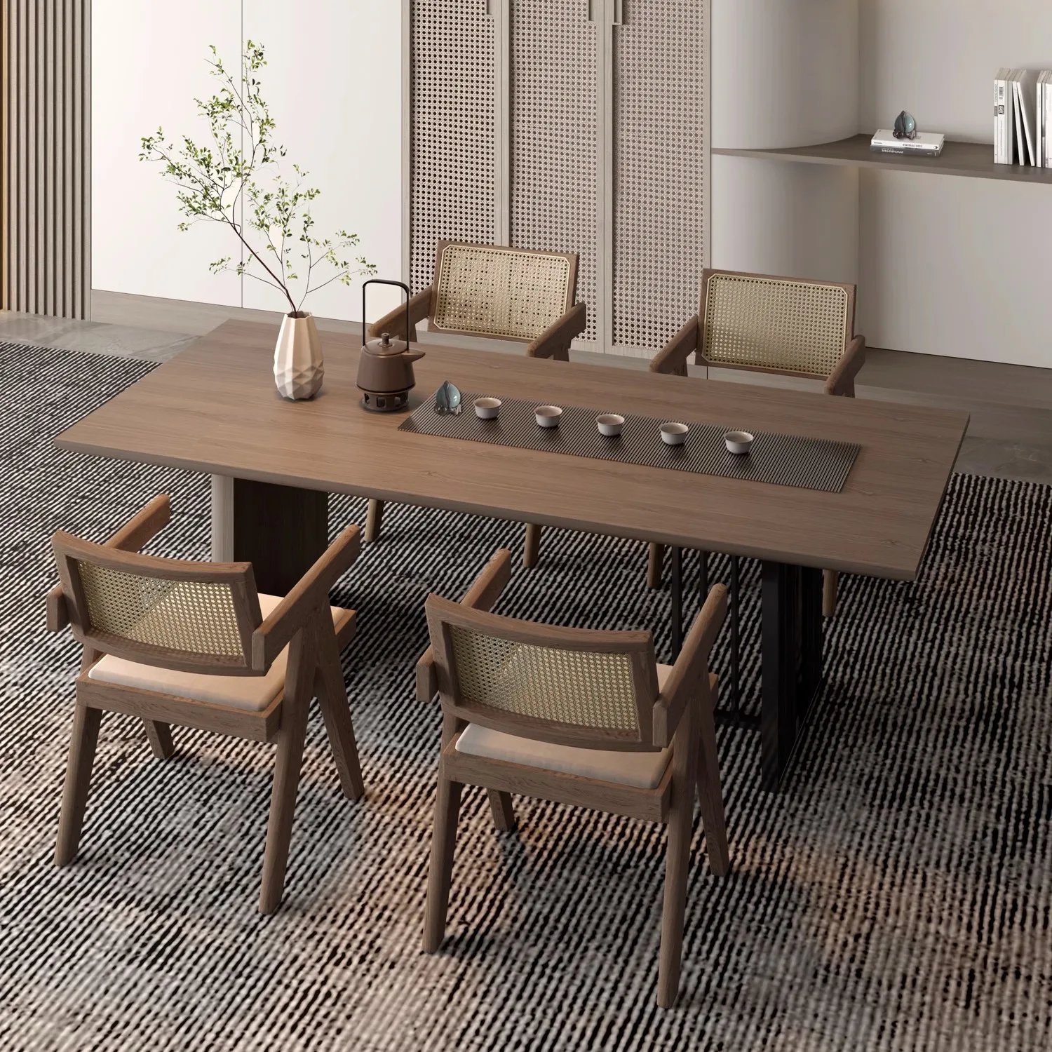 

Чайный столик из цельного дерева в стиле ваби, большая доска, чайный стол, офисный чайный столик для переговоров и набор стульев для гостиной