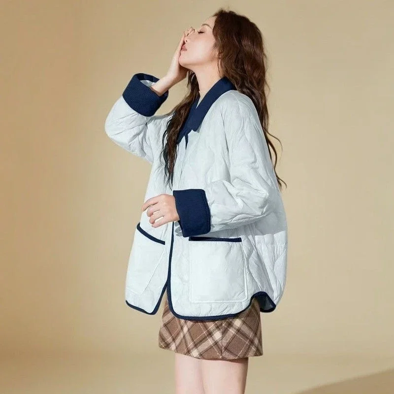 

Легкая хлопковая куртка из вельветового воротника в корейском стиле на осень-зиму 202, свободная короткая верхняя одежда