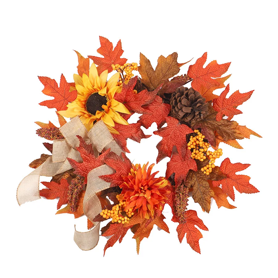 

Simulation Sunflower Linen Knot Maple Leaf Wreath Pvc Ring Thanksgiving Halloween Decoration Wall Front Door Christmas Wreaths