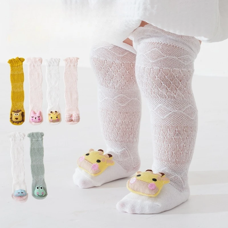 2 Pairs Summer Thin Cartoon Doll Comfortable Long Tube Socks Summer Thin Cute Baby Long Tube Mosquito-proof Socks