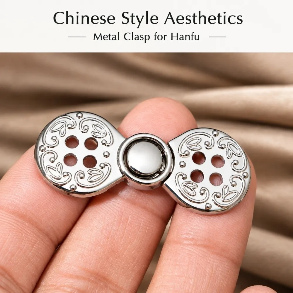 Four Hole Metal Frog Fastener Carved Pattern Metal Clothing Snap Buckle Dual Piece Structure Garment Decor Button For Cheongsam