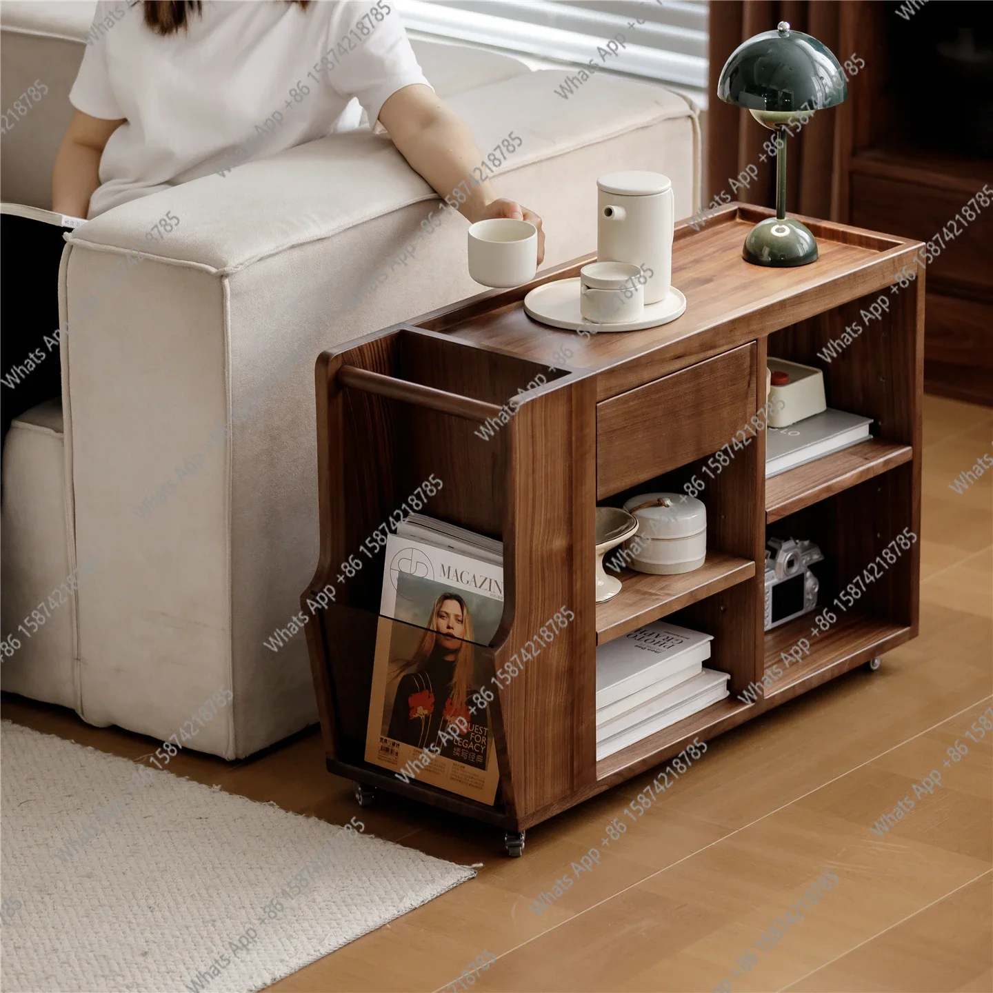 

C All Solid Wood North American Black Walnut Cabinet, Removable Small Bookshelf By The Sofa, Storage Rack, Bedside Trolley, Tea