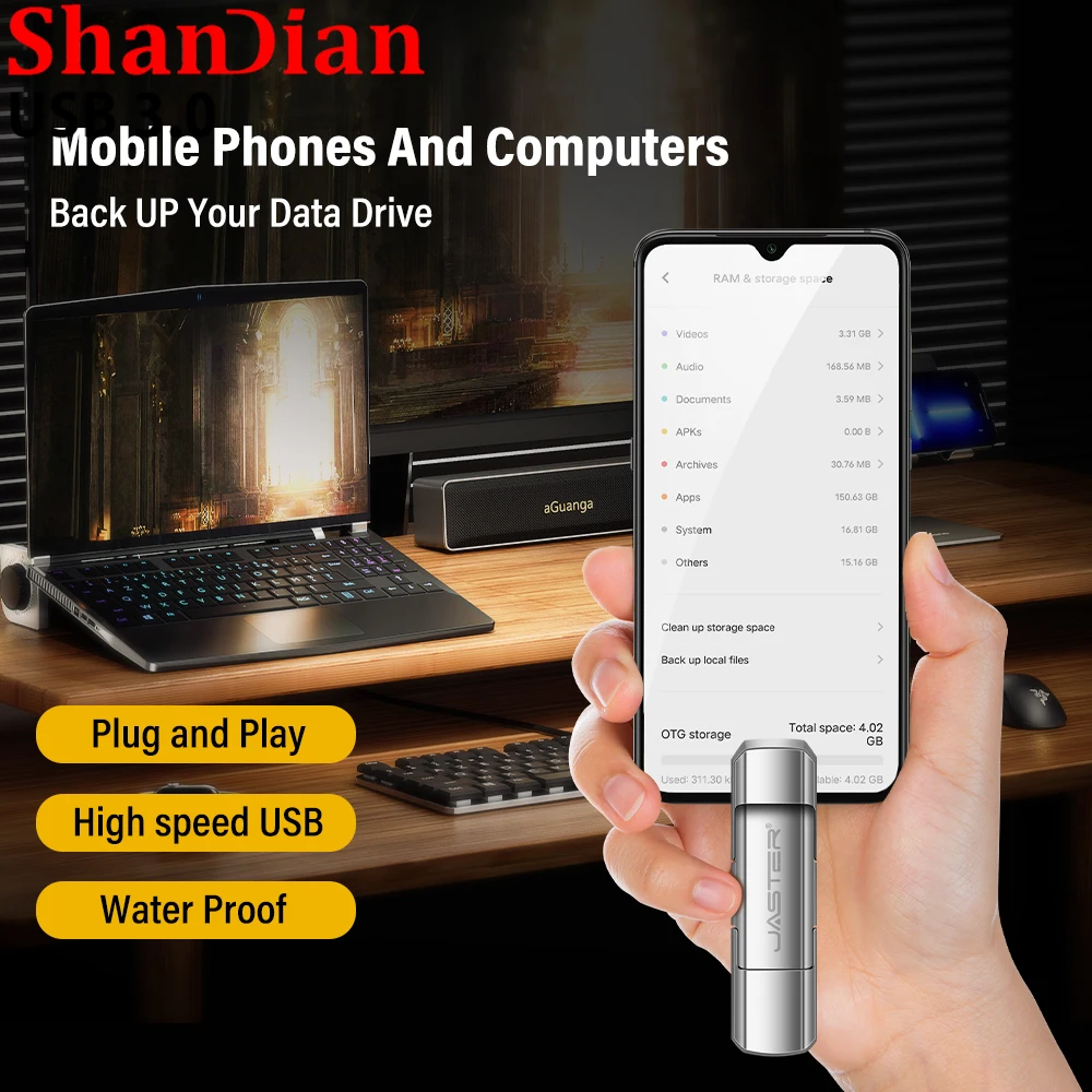 محرك أقلام معدني عالي السرعة من طراز SHANDIAN ، USB ، نوع C ، قرص U فضي ، Thumbdrive ، هدية عمل ، GB ، 64GB ، 32GB ، 16GB