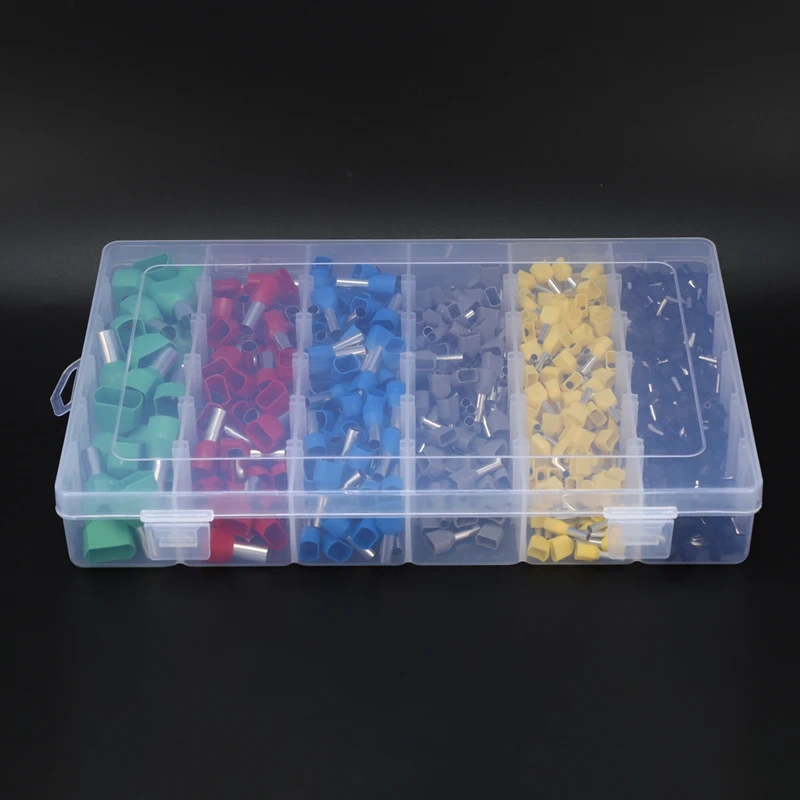 1560Pcs Dual Bootlace Ferrule Teminator Kit Electrical Crimp Dual Entry Cord End Wire Terminal Connector