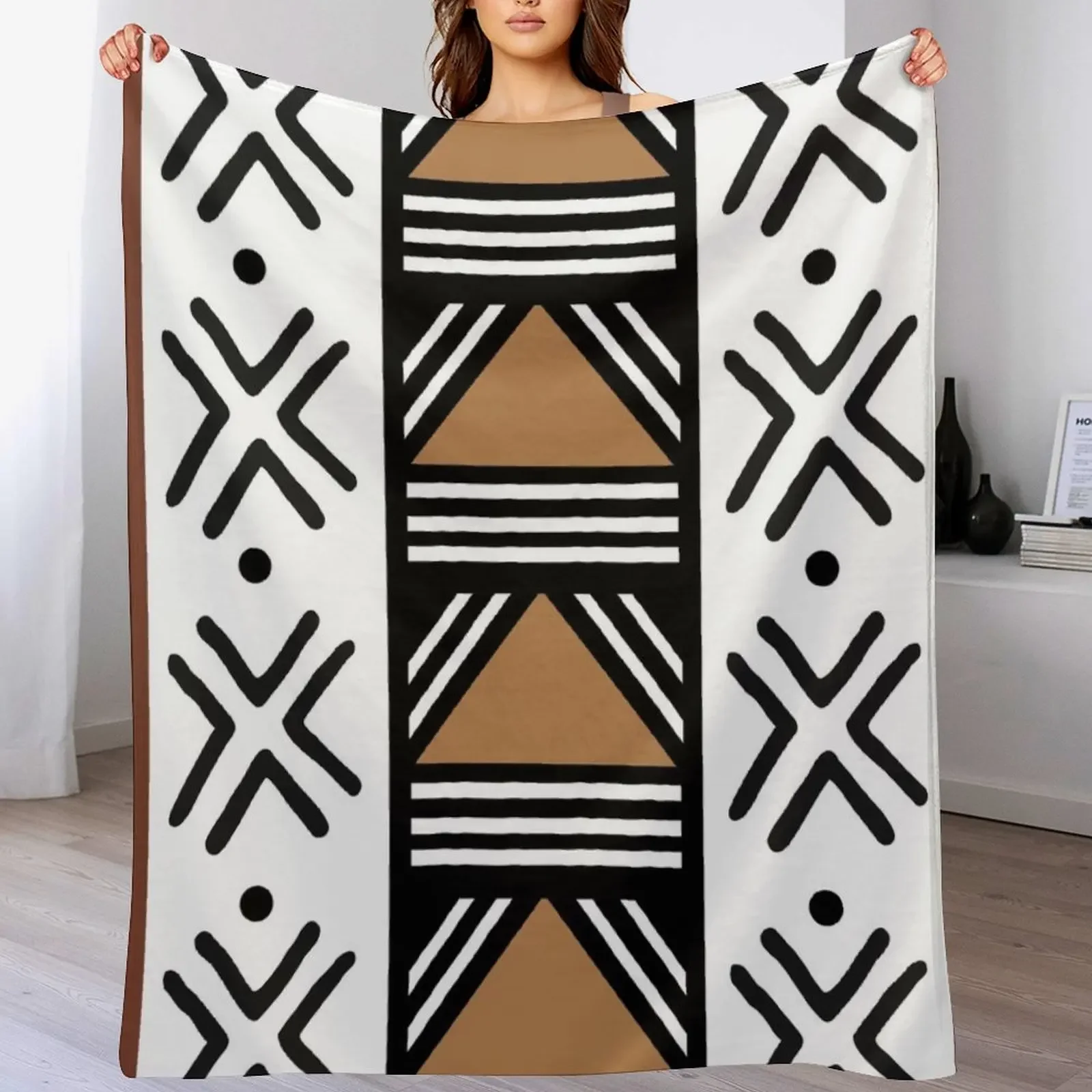 

African Tribal Bogolan Pattern Throw Blanket Camping Thin Soft Big for babies Blankets