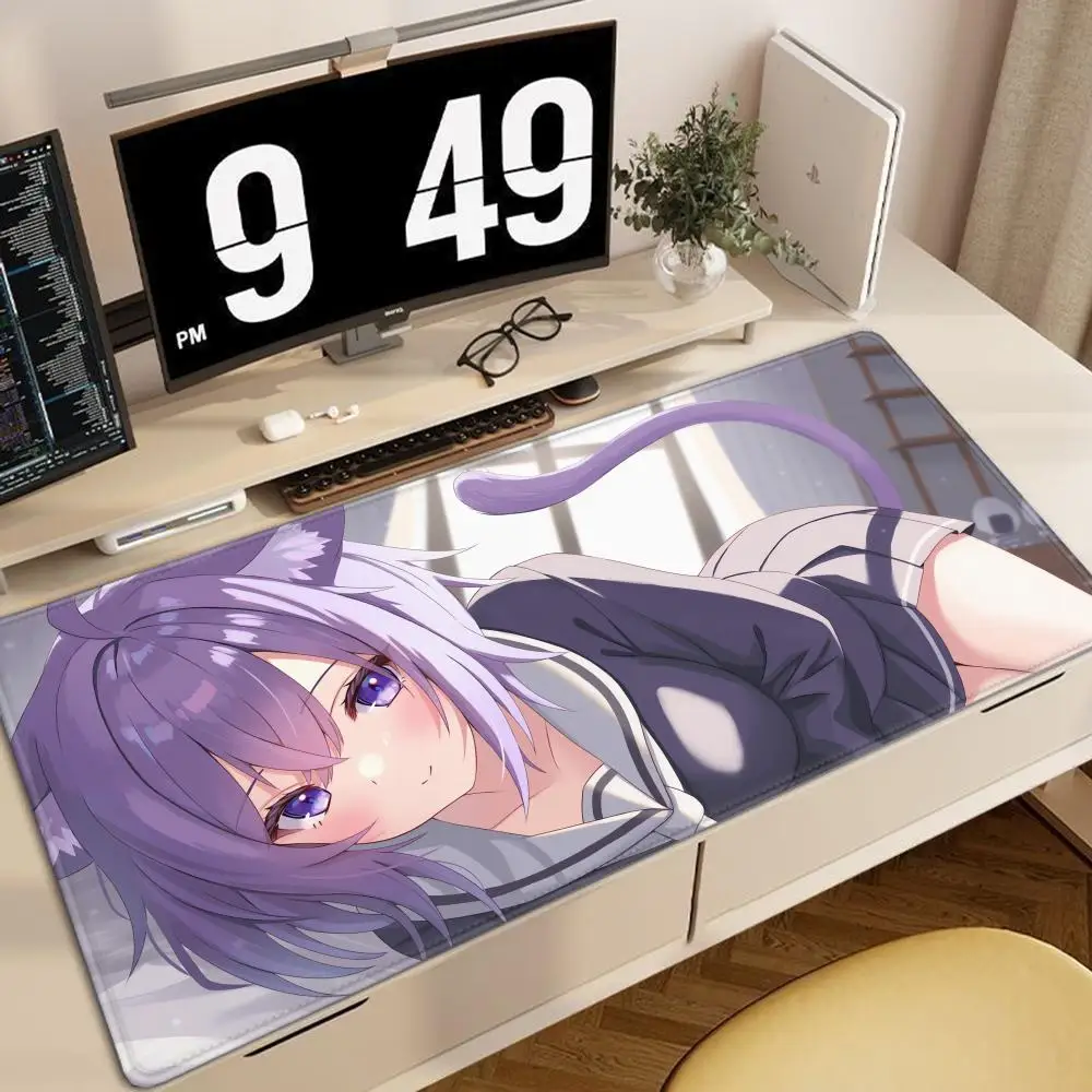 Mouse Pad Anime Girl Extended Desk Mat PC Gaming Accessories Keyboard Pad Hololive Nekomata Okayu Laptop Purple Kawaii Mousepad #3