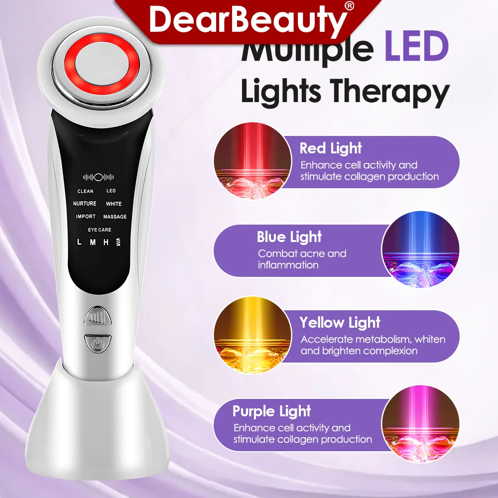 7 in 1 Facial Massager EMS Face Lifting Device with Vibration Hot Compress Skin Rejuvenation Face Firming Deep Cleansing Beauty