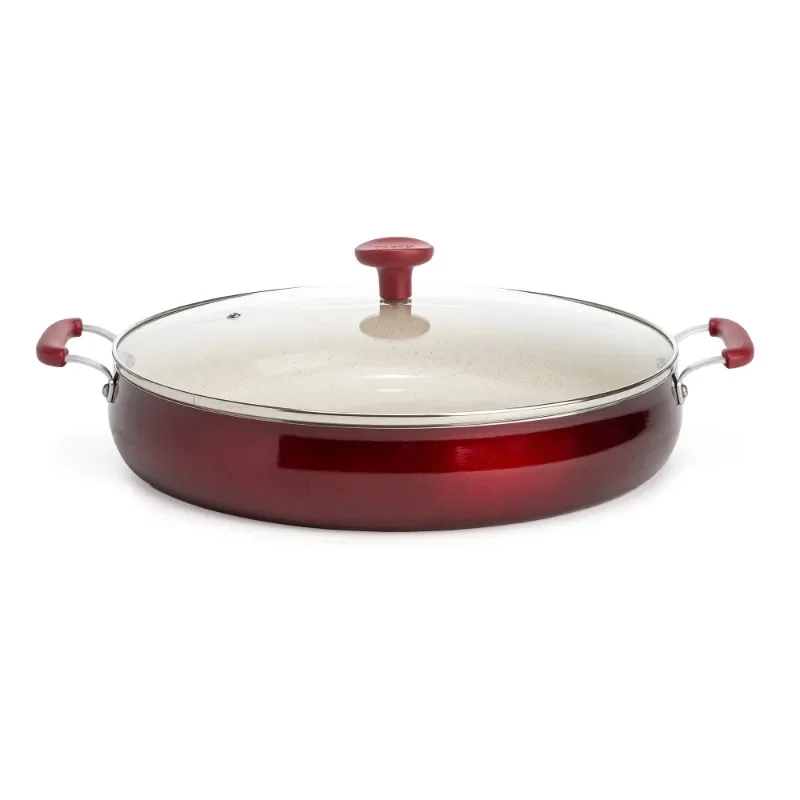 

NEW Ceramic 13" Non-Stick Aluminum Centerpiece Sauté Pan with Glass Lid, Red-Fast shipping