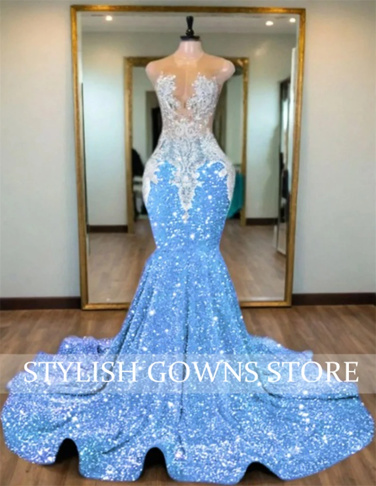 Orange Luxury Long Prom Dress 2025 Black Girls Beaded Appliques Birthday Party Gown Sequined Wedding Dresses Customized