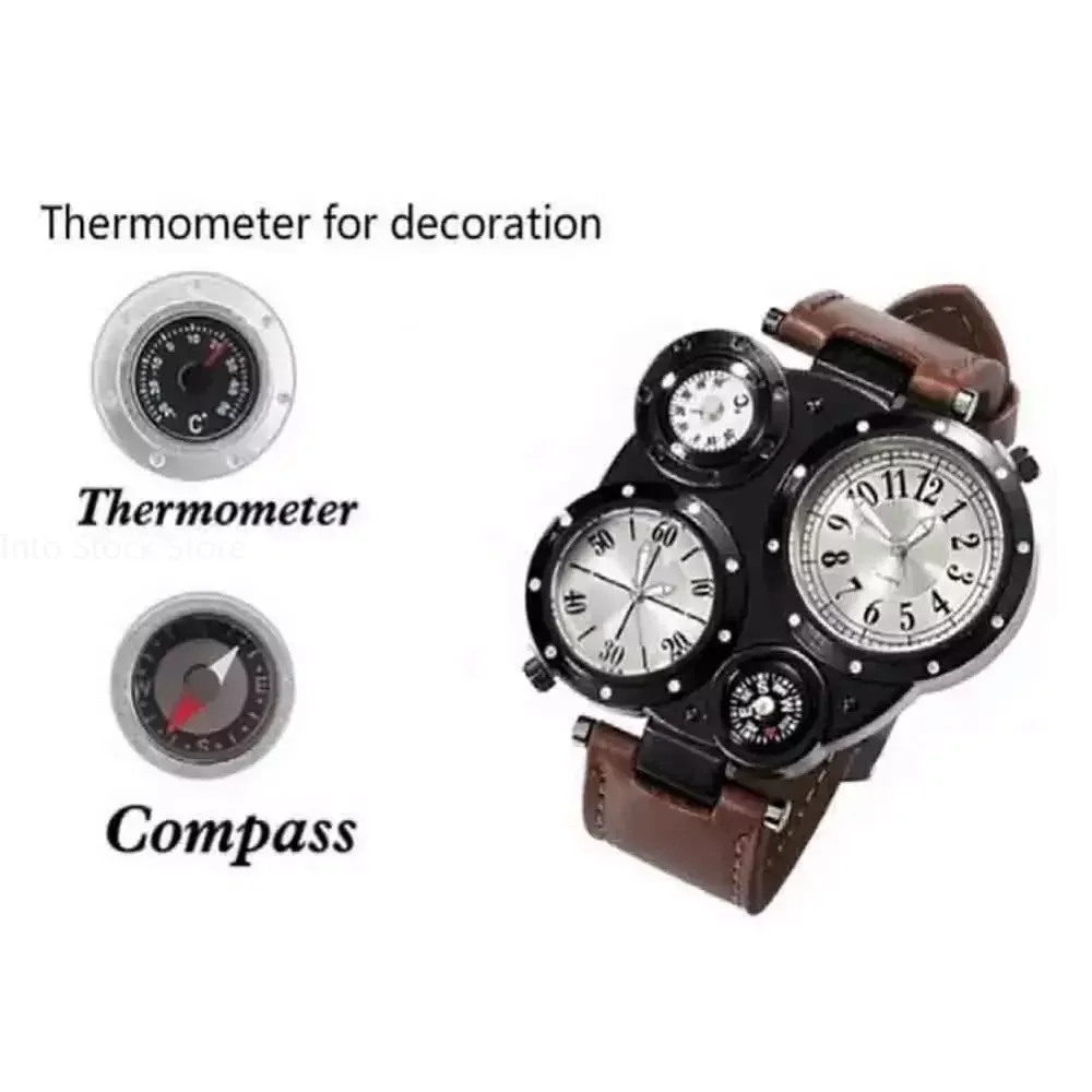 Kreative große Uhr Männer Chronograph Multi Ziffer blätter Quarzuhr Militärs port Armbanduhr männliche Leder armband Uhr mit Kompass