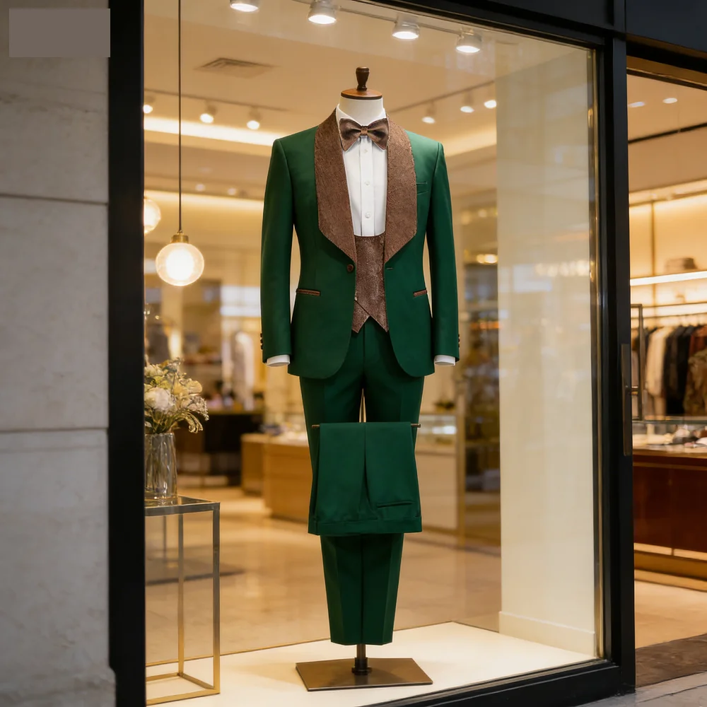 

Мужской костюм-тройка из блестящего бархата с шалевым воротником: пиджак, жилет, брюки и галстук-бабочка для вечеринок