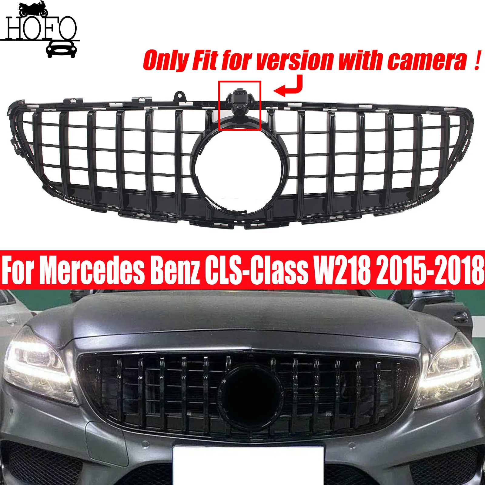 

For Mercedes Benz CLS-Class W218 2015-2018 GT Front Bumper Grille Hood Grill With Camera Hole