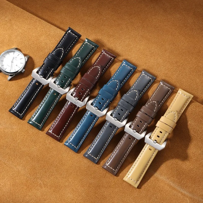 خمر جلد طبيعي حزام (استيك) ساعة لبانيراي ل Seiko ل أوميغا لامعة جلد البقر سوار الرجال اكسسوارات 20 مللي متر 22 مللي متر 24 مللي متر 26 مللي متر
