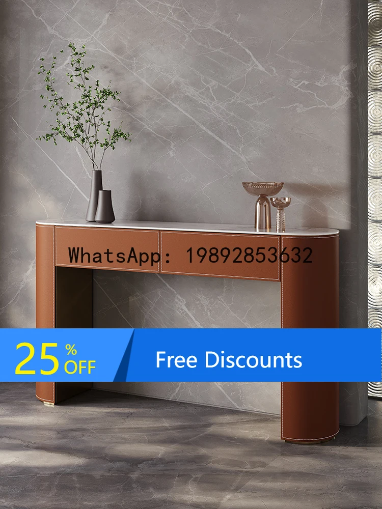 

LYY Light Luxury Entrance Cabinet Saddle Leather Living Room Home Modern Simple Entryway Against Door Wall Rock Board Sideboard