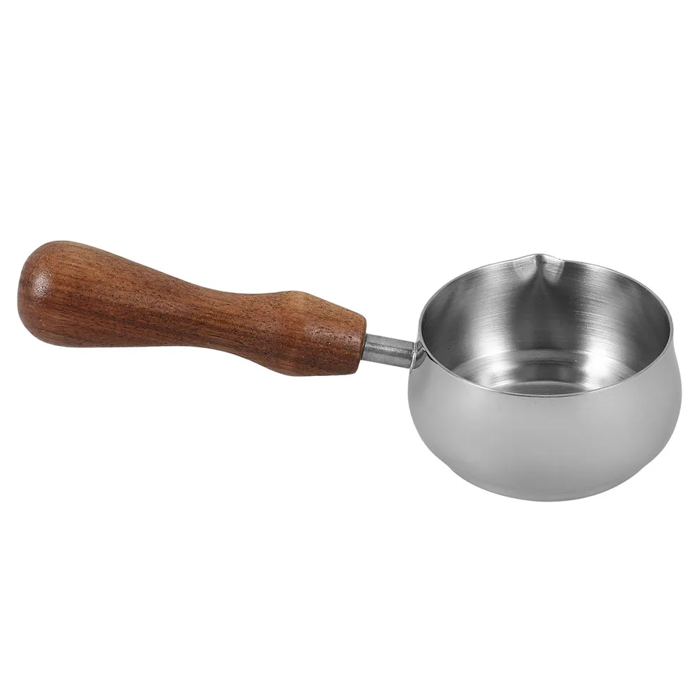 

Stainless Steel Espresso Cup 60ml Silver Walnut Wood Handle Sauce Measuring Pitcher for Coffee Milk Syrup Kitchen Use