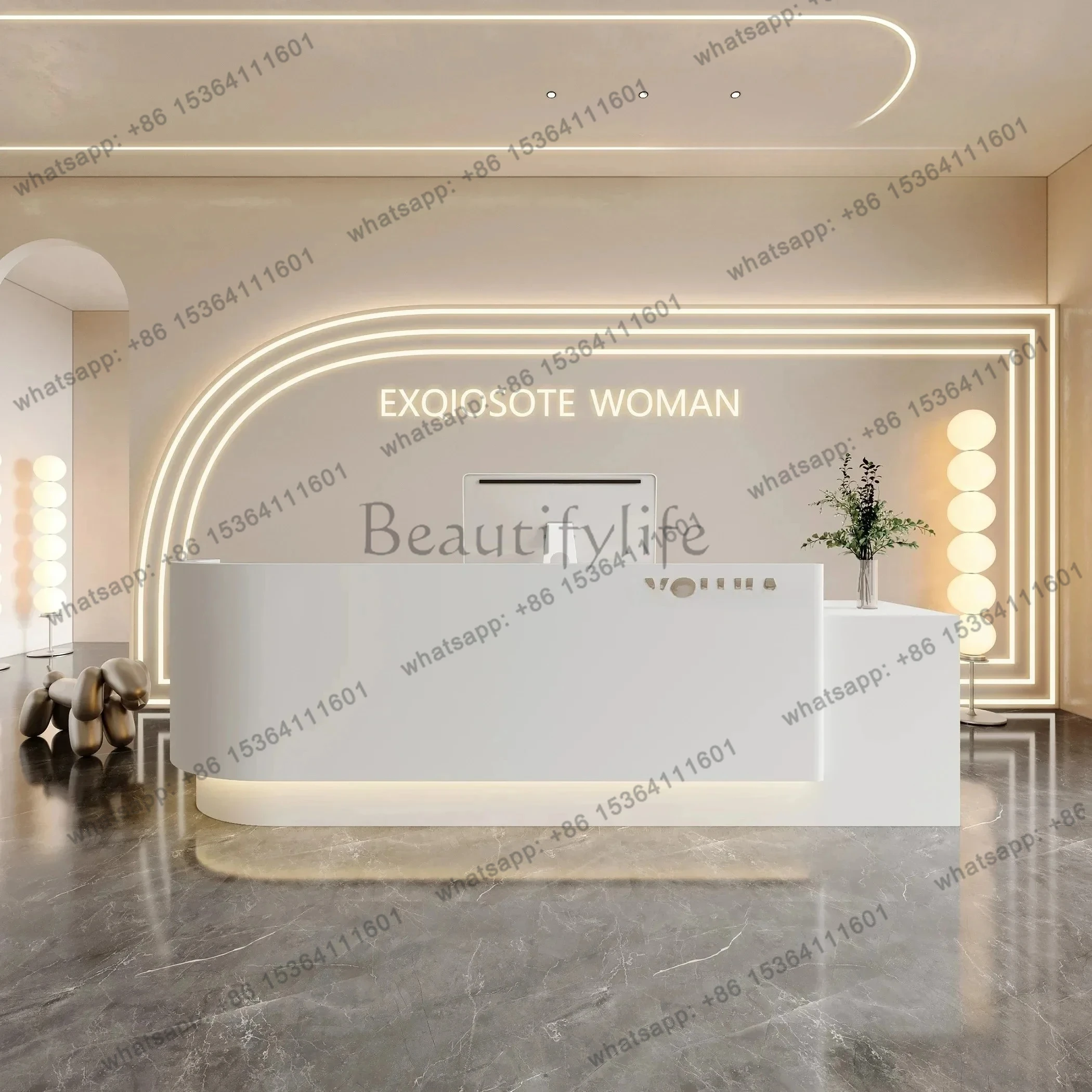 

Simple modern beauty salon company front desk light luxury high sense checkout page paintLX