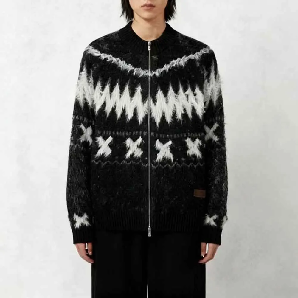 

2025 Winter New Men's Color Block Long-Sleeved Cardigan Sweater American Retro Fashion Trend Street Casual Loose Niche Men's Top