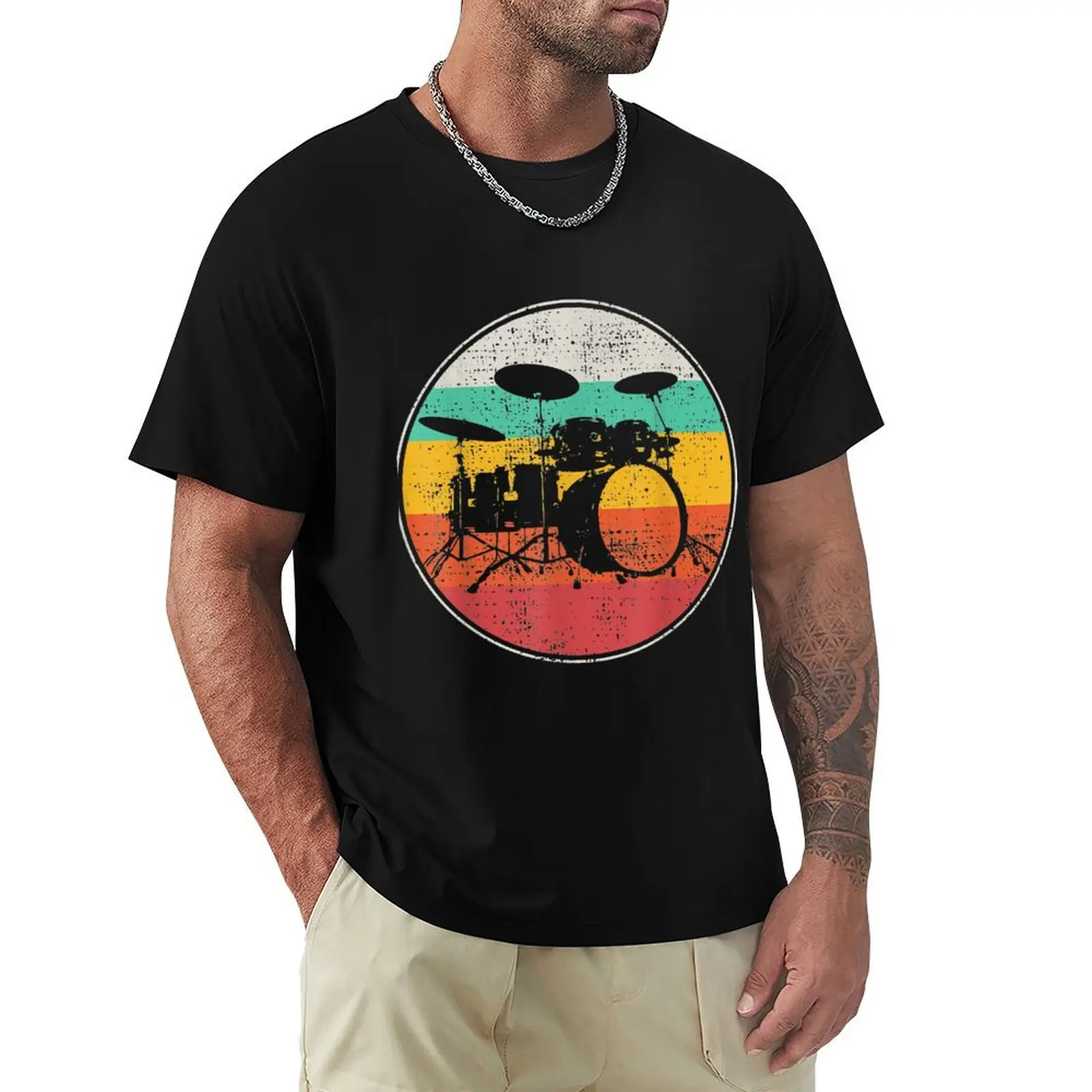 

Drums Drummer Band Drumset Retro Vintage T-Shirt summer tops tops men clothes