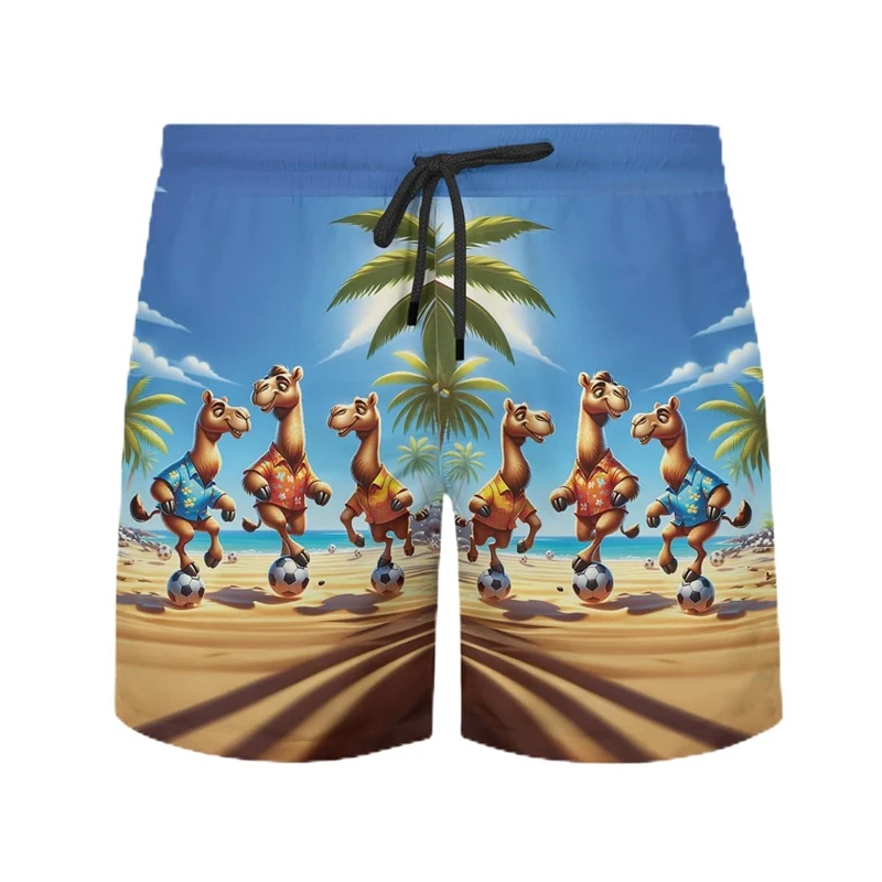 Funny Camel 3D Printed Short Pants For Men Clothes Cartoon Colourful Animal Beach Shorts Desert Cactus Trunks Hawaiian Trousers