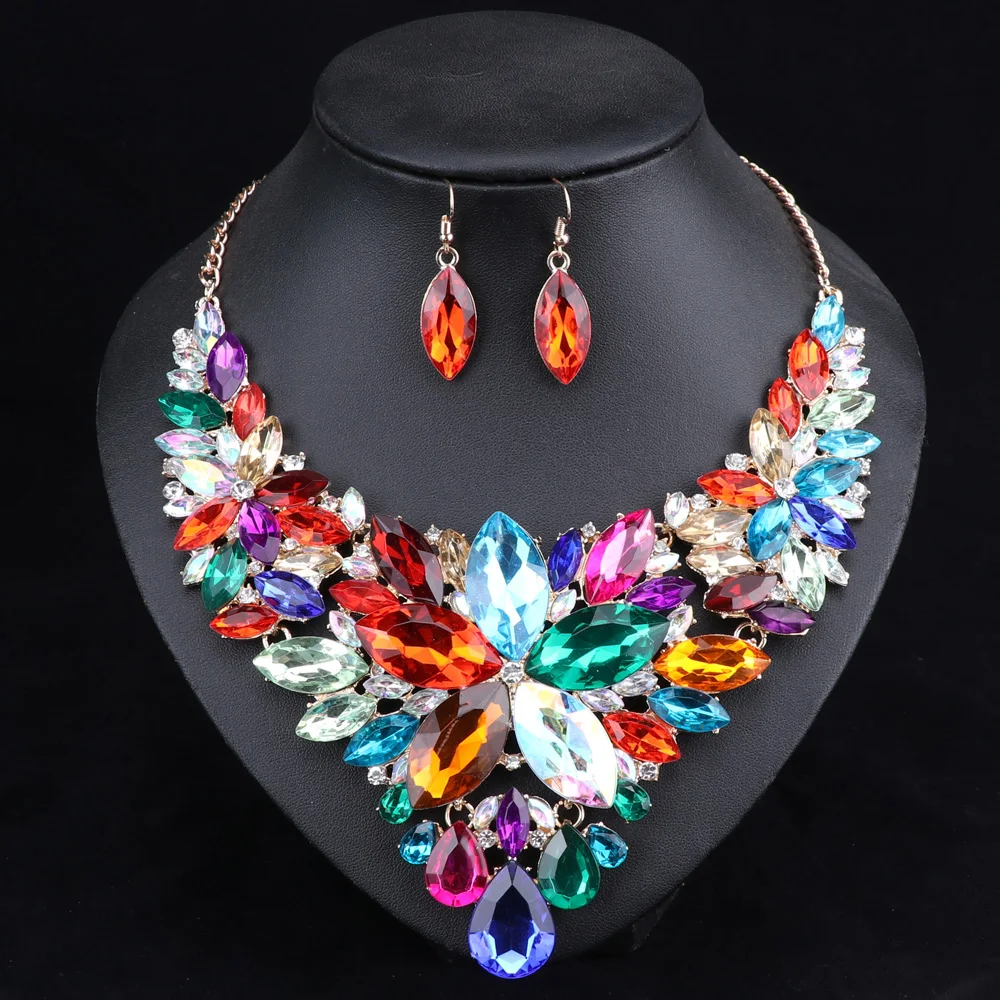 Fashion Crystal Jewelry Sets Bridal Necklace Earrings Sets Wedding Party Jewelery Dress Jewellery Decoration Accessories