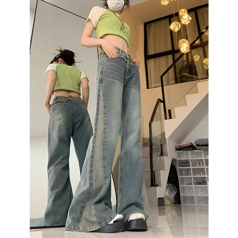 Spicy Girl American Retro Homestay Style Jeans Women 2024 Summer New Combination Design High Street Pants Micro Pull Long Pants