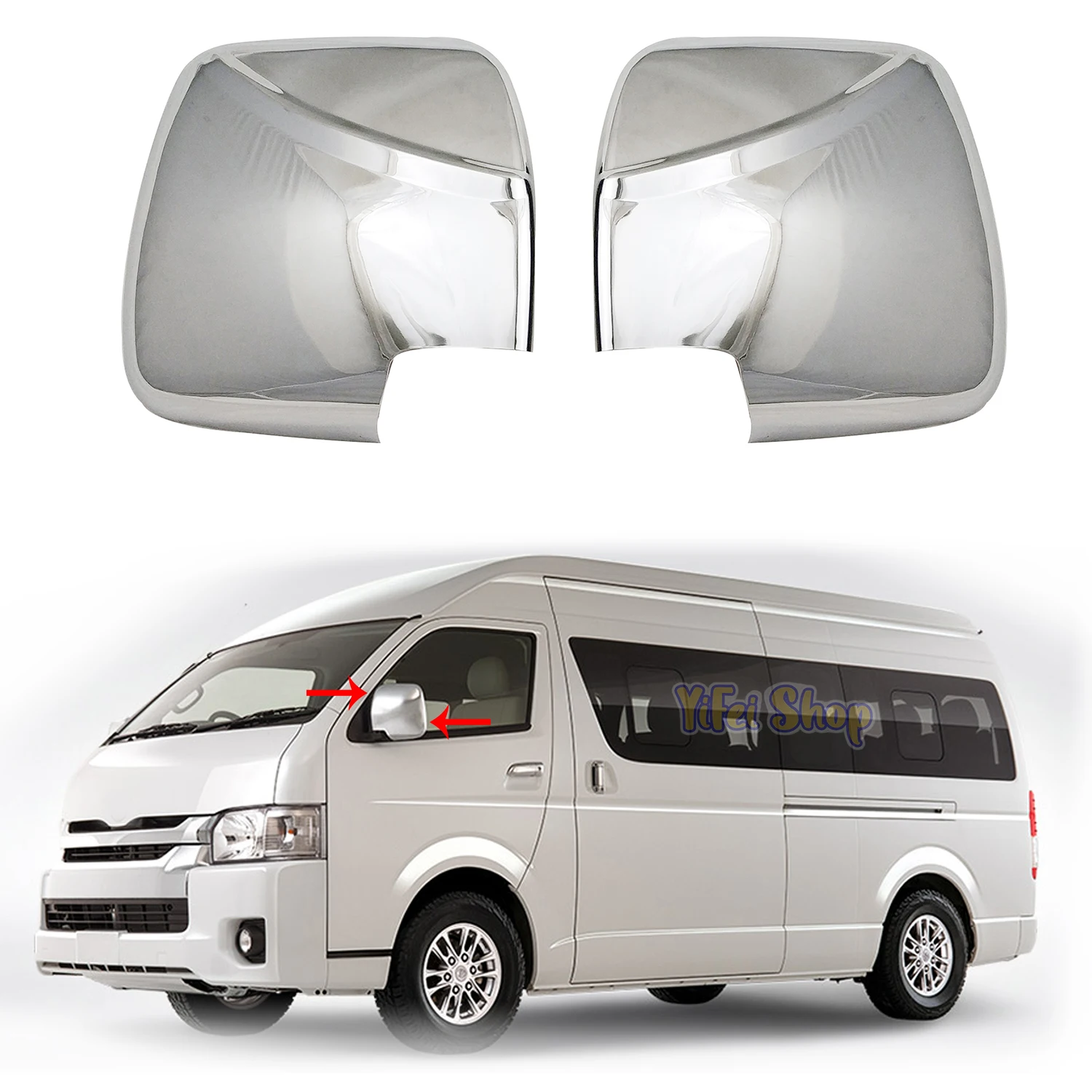 Yifei-Garniture de couverture de rétroviseur de porte chromée, accessoires de rétroviseur de voiture, Toyota HIACE CommPiedmont 2008 2012 2014 2015 2016 2017, 2 pièces